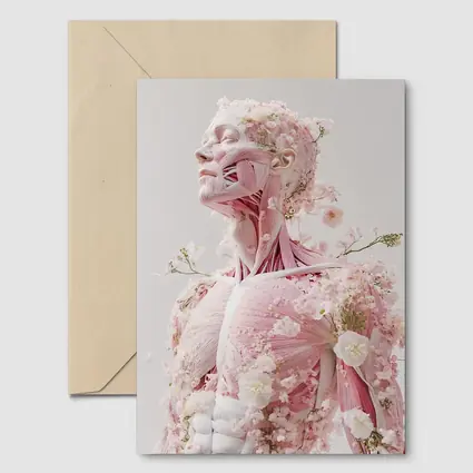 Floral Anatomy Figure Pink Flowers Surreal Art