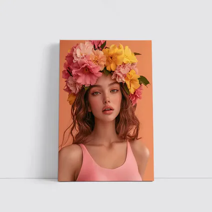 Woman Flower Crown Pink Peony Yellow Blooms