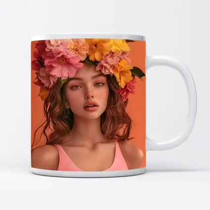 Woman Flower Crown Pink Peony Yellow Blooms