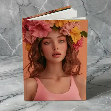 Woman Flower Crown Pink Peony Yellow Blooms