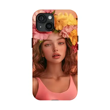 Woman Flower Crown Pink Peony Yellow Blooms