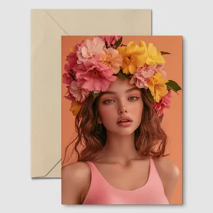 Woman Flower Crown Pink Peony Yellow Blooms
