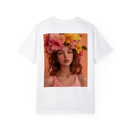 Woman Flower Crown Pink Peony Yellow Blooms