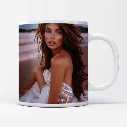 Young Woman White Dress Pink Beach Sunset