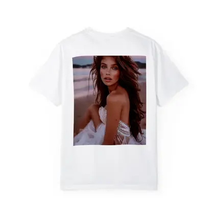 Young Woman White Dress Pink Beach Sunset