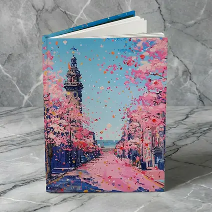 Cherry Blossom Street Scene Oil Painting