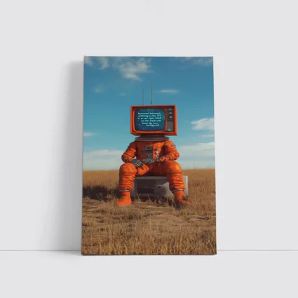 Astronaut TV Head Sitting Open Field