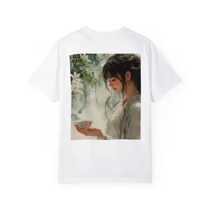 Woman Holding Tea Cup White Lilies
