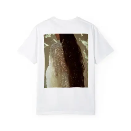 Woman Long Dark Hair Glittering White Gown