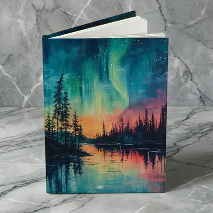 Northern Lights Aurora Forest Lake Oil Painting