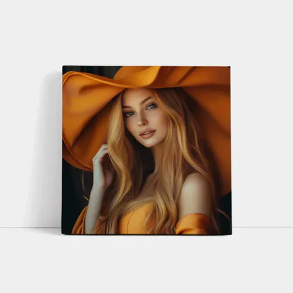 Blonde Woman Orange Wide Brim Hat Portrait
