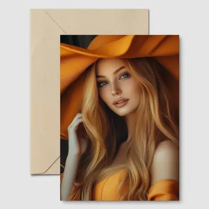 Blonde Woman Orange Wide Brim Hat Portrait
