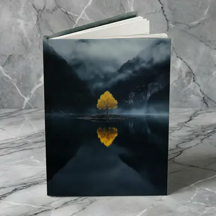 Yellow Tree Lone Island Misty Mountain Lake