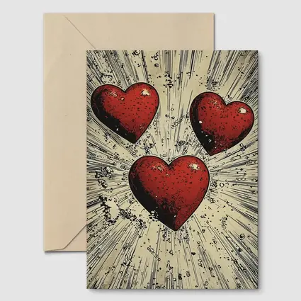 Three Red Hearts Comic Book Art Style
