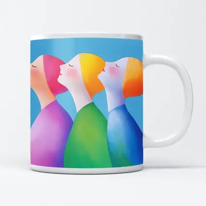 Three Women Colorful Minimalist Illustration Blue Background