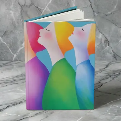 Three Women Colorful Minimalist Illustration Blue Background