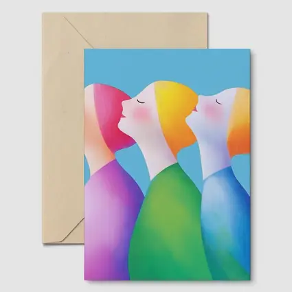 Three Women Colorful Minimalist Illustration Blue Background