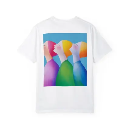 Three Women Colorful Minimalist Illustration Blue Background