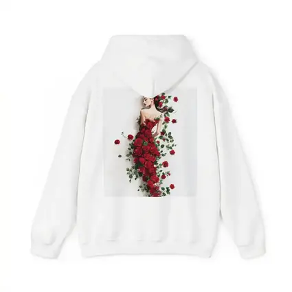Woman Rose Dress Red Flowers White Background