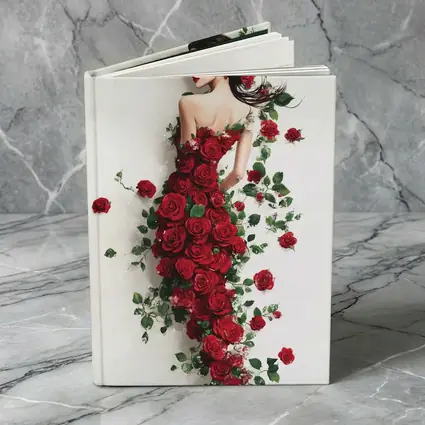 Woman Rose Dress Red Flowers White Background