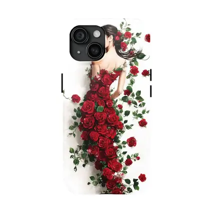Woman Rose Dress Red Flowers White Background