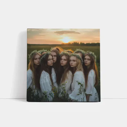 Girls In White Dresses Field Sunset