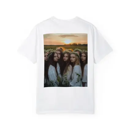 Girls In White Dresses Field Sunset