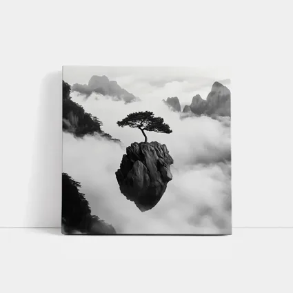 Lone Pine Tree Floating Rock Black White