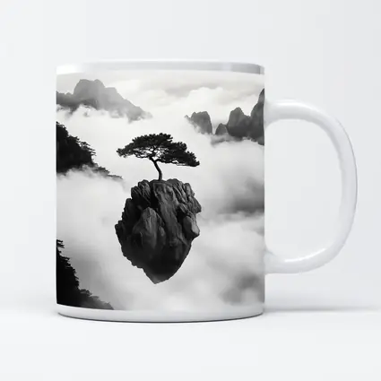 Lone Pine Tree Floating Rock Black White