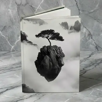 Lone Pine Tree Floating Rock Black White