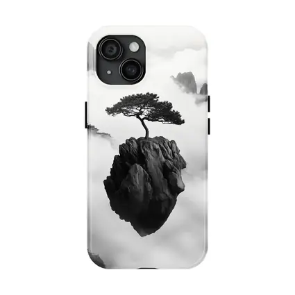 Lone Pine Tree Floating Rock Black White