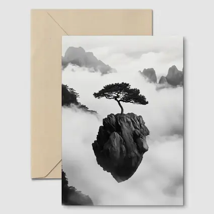 Lone Pine Tree Floating Rock Black White