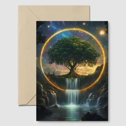 Tree of Life Waterfall Fantasy Cosmic Art