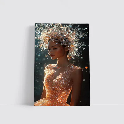 Crystal Crown Woman Orange Dress Dark Background