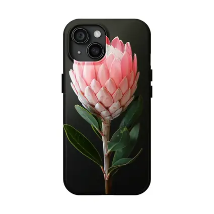 Pink Protea Flower Dark Black Background