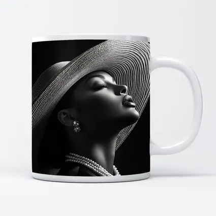 Elegant Woman Wide Brim Hat Pearl Necklace