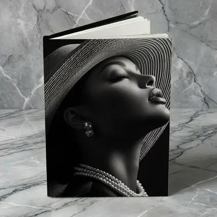 Elegant Woman Wide Brim Hat Pearl Necklace