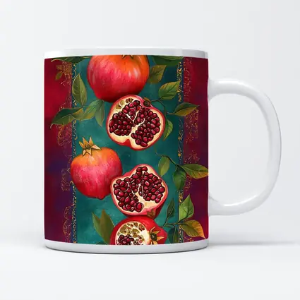 Pomegranate Fruit Botanical Art Teal Red