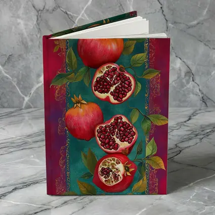 Pomegranate Fruit Botanical Art Teal Red