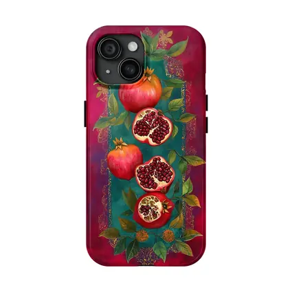 Pomegranate Fruit Botanical Art Teal Red