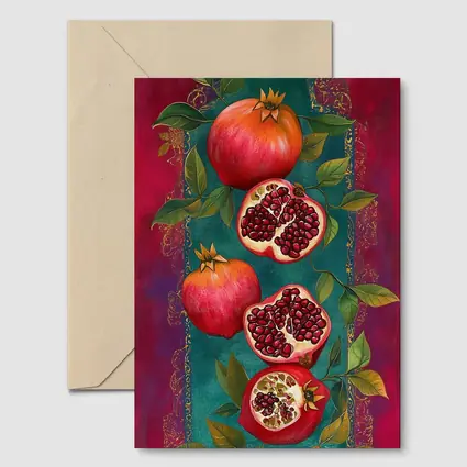 Pomegranate Fruit Botanical Art Teal Red
