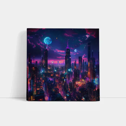 Neon Cyberpunk City Skyline At Night