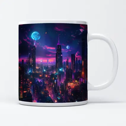 Neon Cyberpunk City Skyline At Night