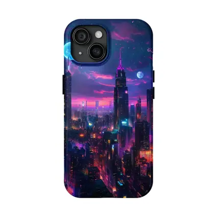Neon Cyberpunk City Skyline At Night