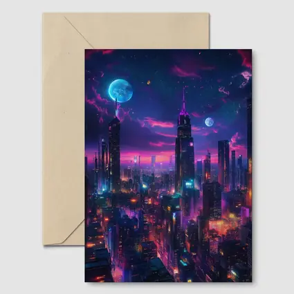 Neon Cyberpunk City Skyline At Night