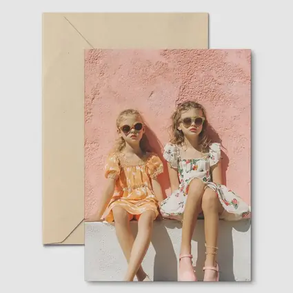 Two Girls Summer Dresses Pink Wall
