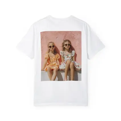 Two Girls Summer Dresses Pink Wall