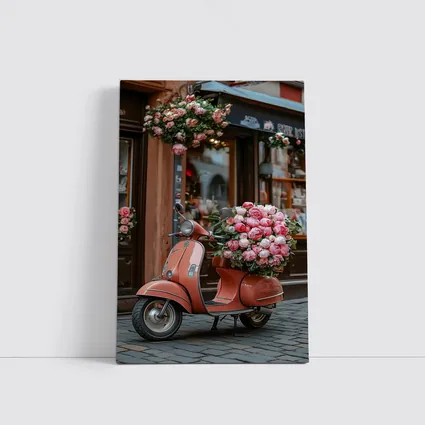 Pink Scooter Peonies Blooms European Street