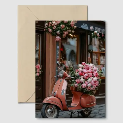 Pink Scooter Peonies Blooms European Street