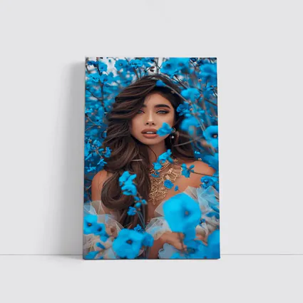 Woman Portrait Surrounded By Blue Flowers